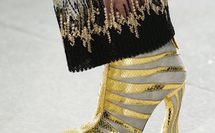 Rodarte NYFW SS16 gold striped ankle boots