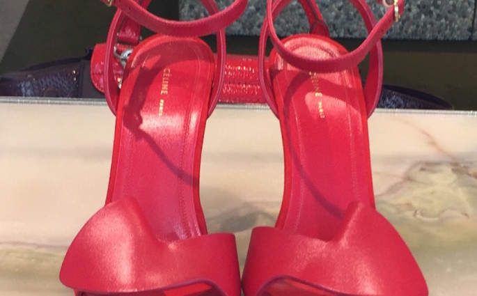 Celine Red Ankle Strap Sandals in the window